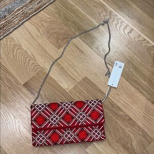 Beaded plaid shoulder bag